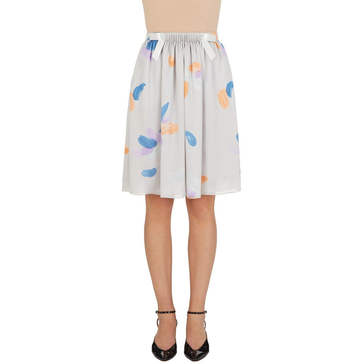 Petal-Print Silk Charmeuse Skirt