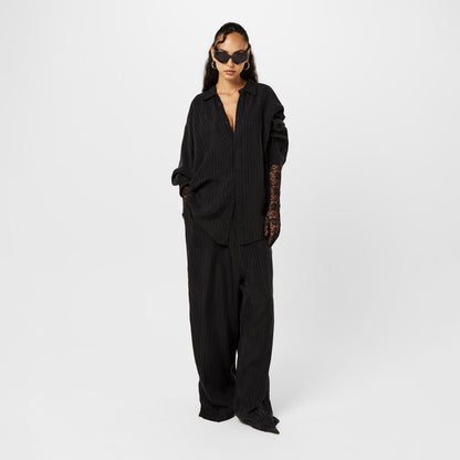 High-Rise Straight-Leg Front Pleat Tailored Trousers