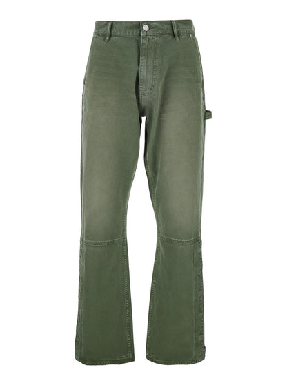 Purple brand Green Pants with Logo Patch on the Rear and Automatic Buttons in Fabric Man
