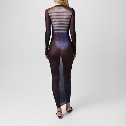 Long Sleeve Mesh Maxi Dress