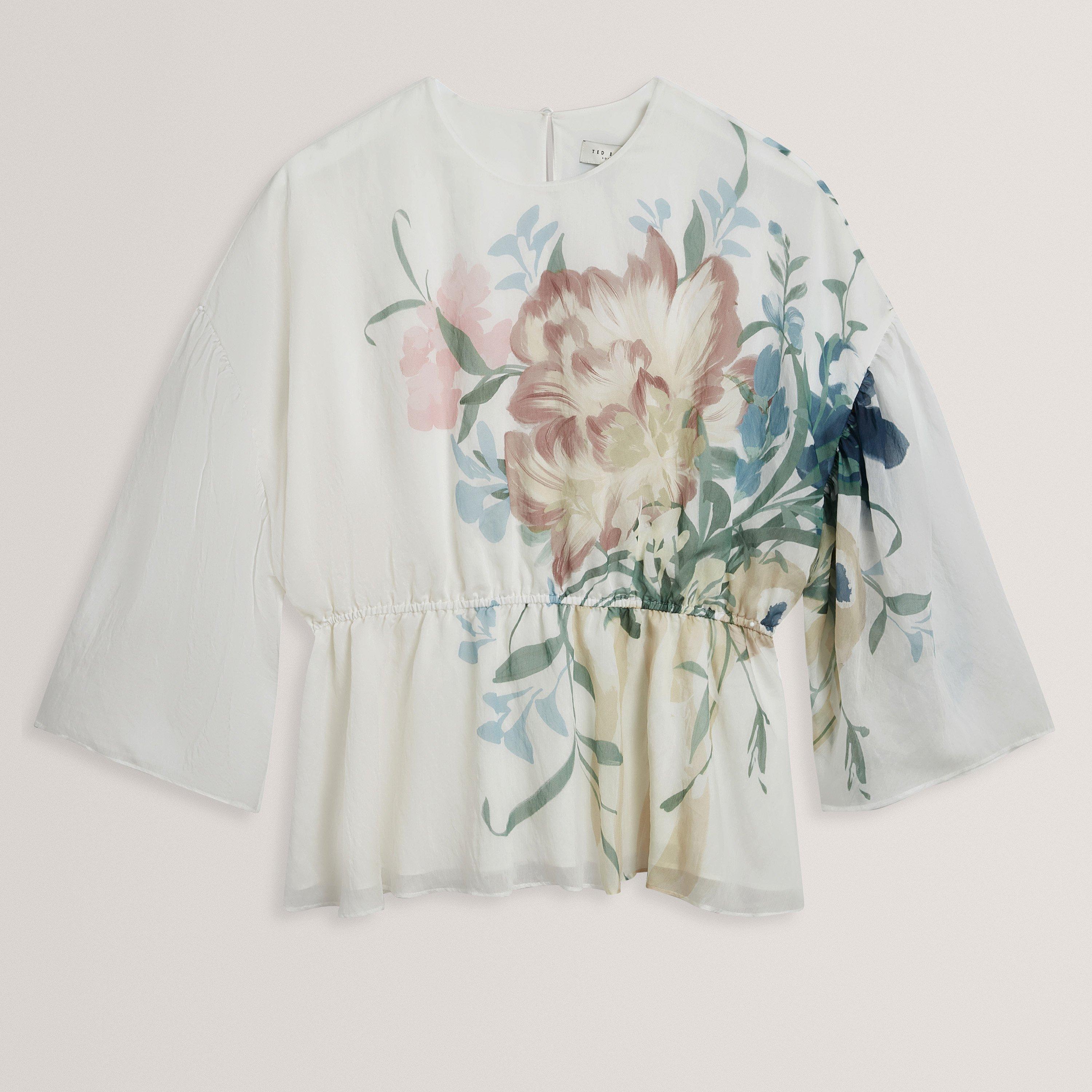 Ted Baker Soft Blooms Puff Sleeve Peplum Top