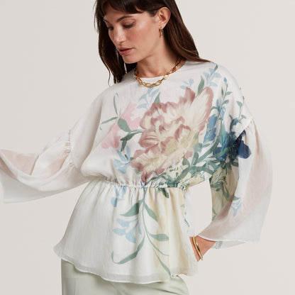 Ted Baker Soft Blooms Puff Sleeve Peplum Top