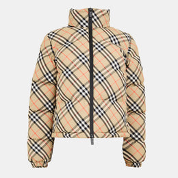 Check Insulated Short Puffer Jacket