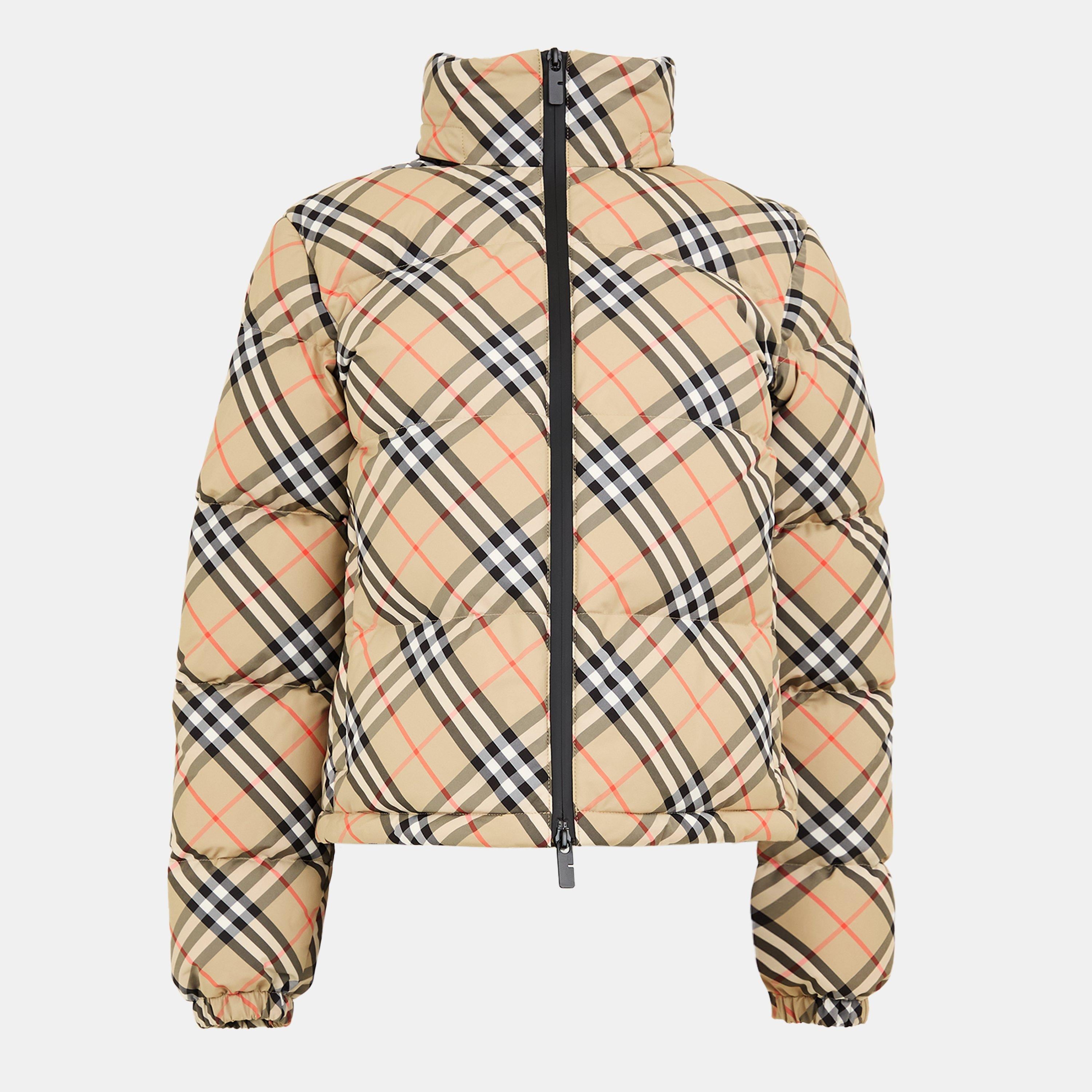 Check Insulated Short Puffer Jacket