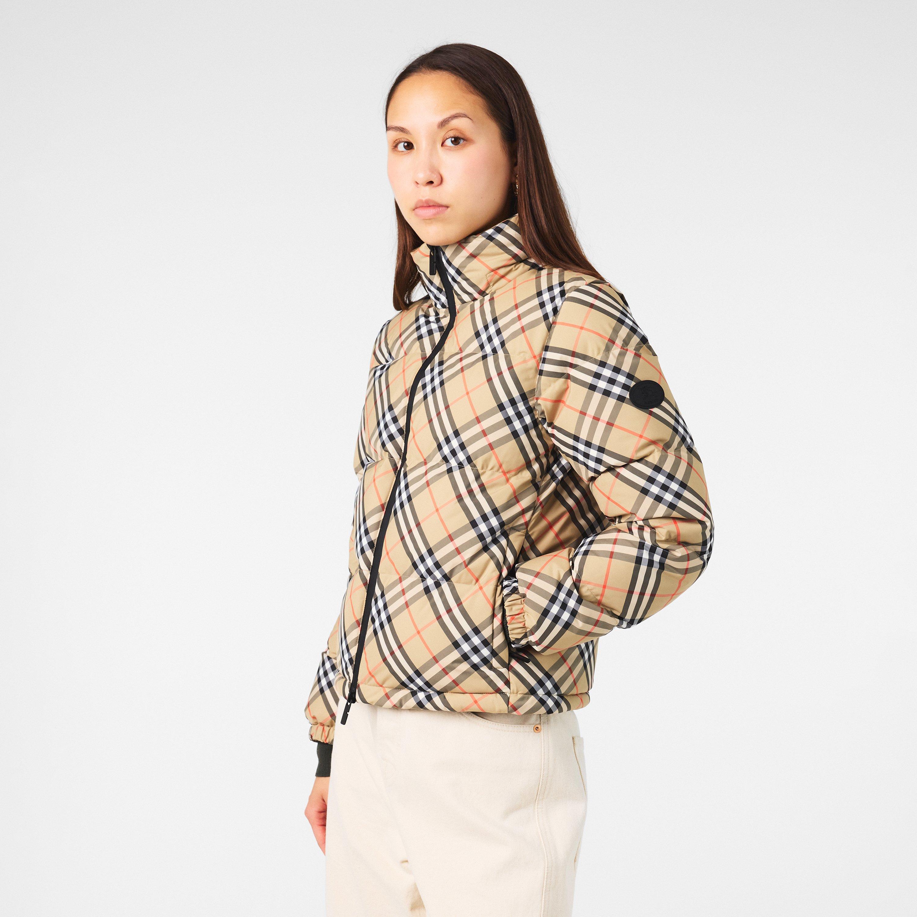 Check Insulated Short Puffer Jacket