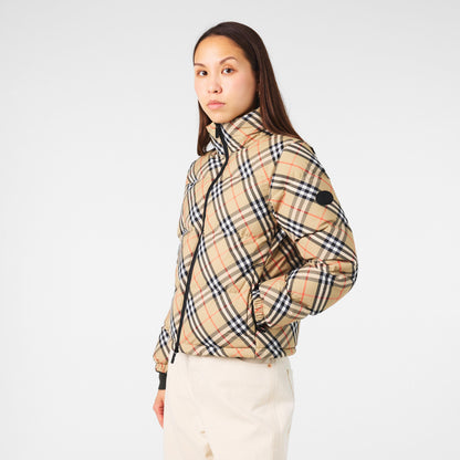 Check Insulated Short Puffer Jacket