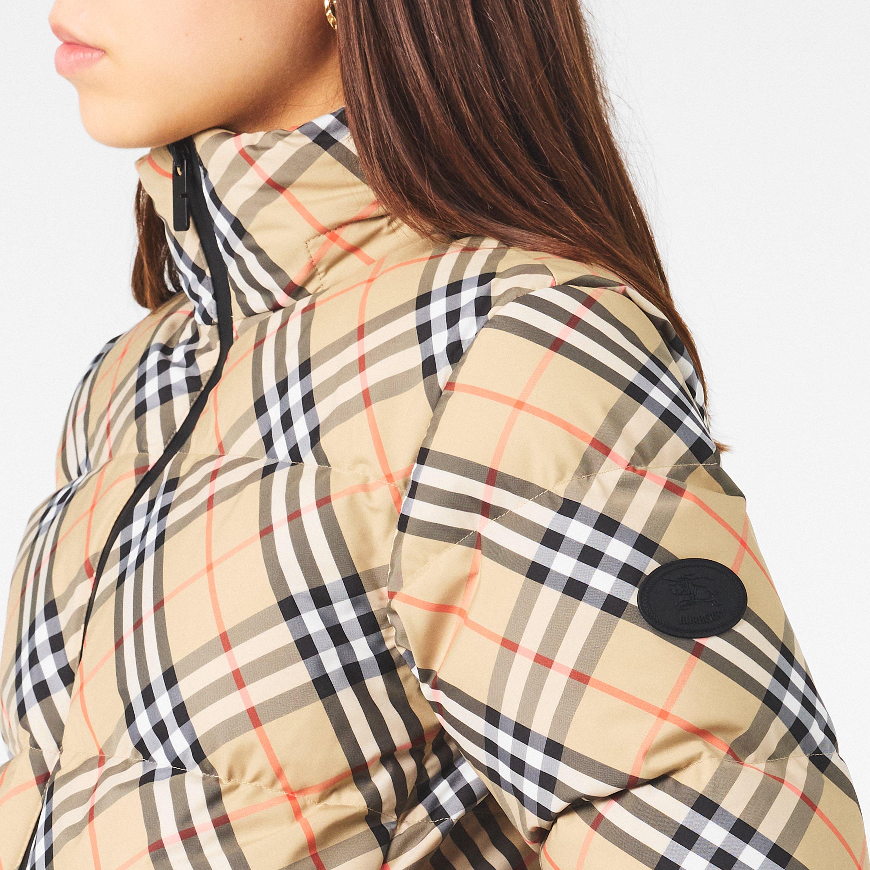 Check Insulated Short Puffer Jacket