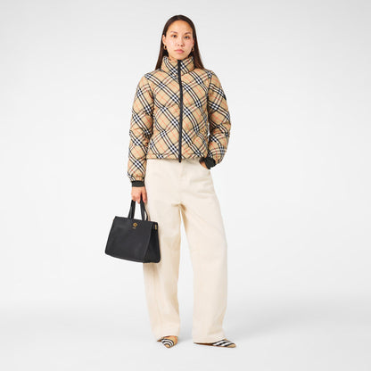 Check Insulated Short Puffer Jacket