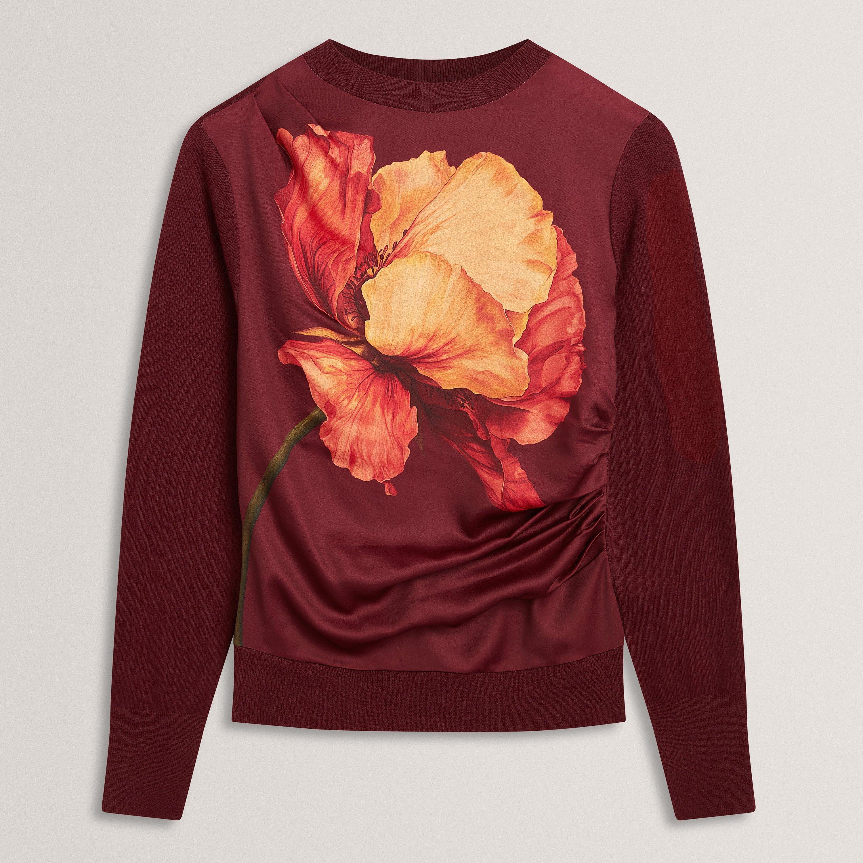 Ted Printed Satin Front Fine Knit Top