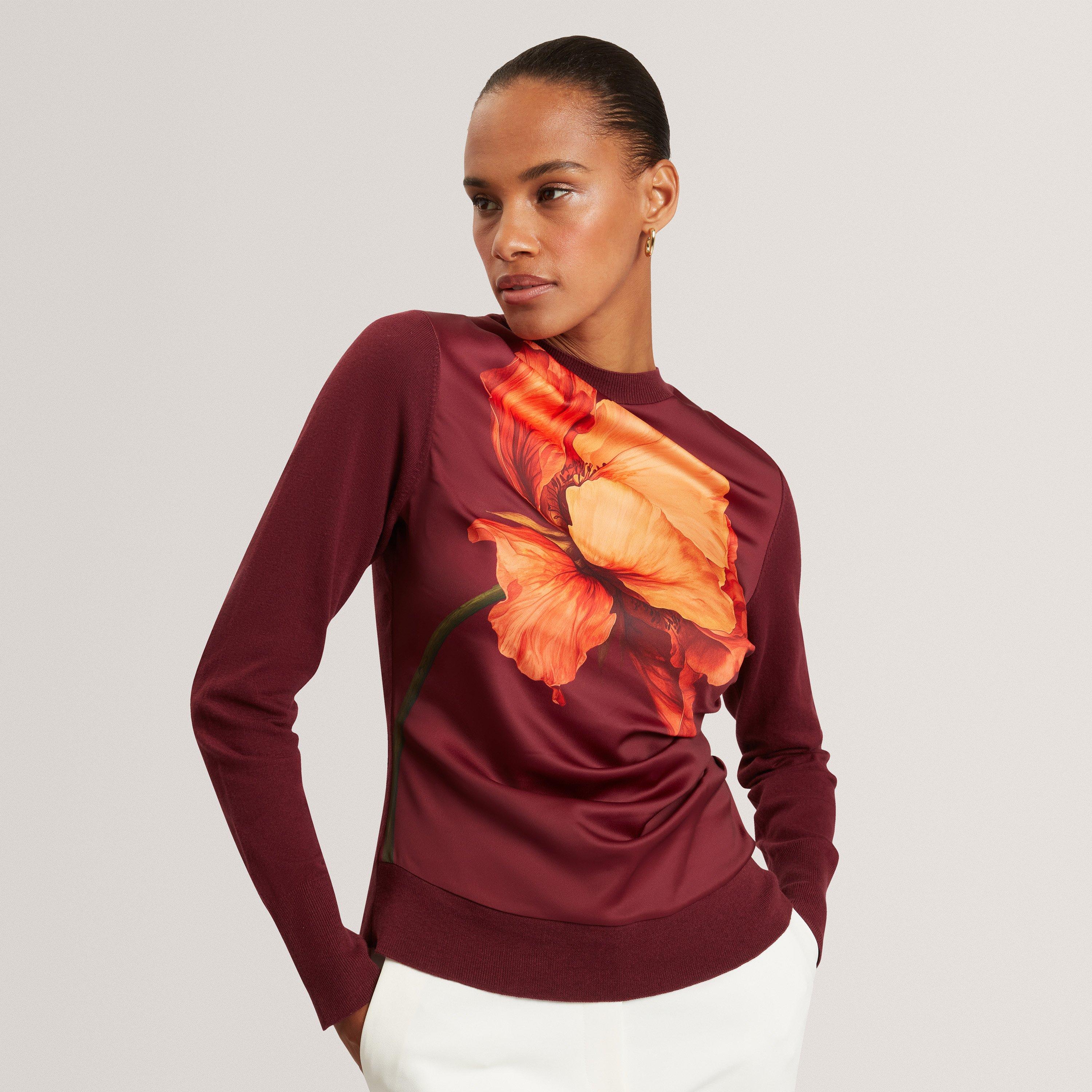 Ted Printed Satin Front Fine Knit Top