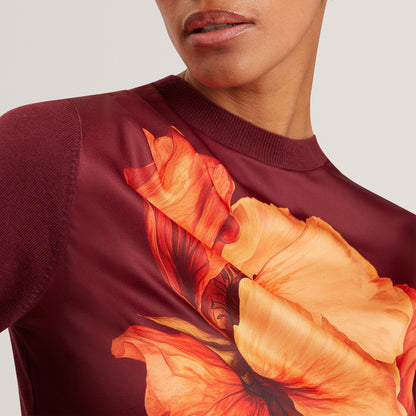 Ted Printed Satin Front Fine Knit Top