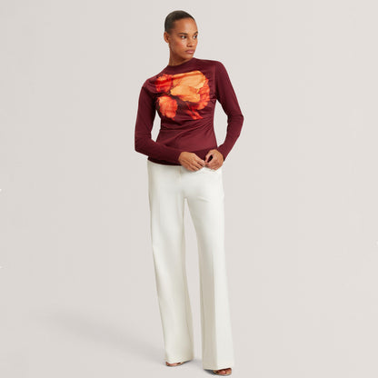 Ted Printed Satin Front Fine Knit Top