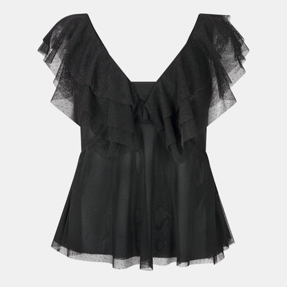 Waterfall Neck Puff Sleeve Top