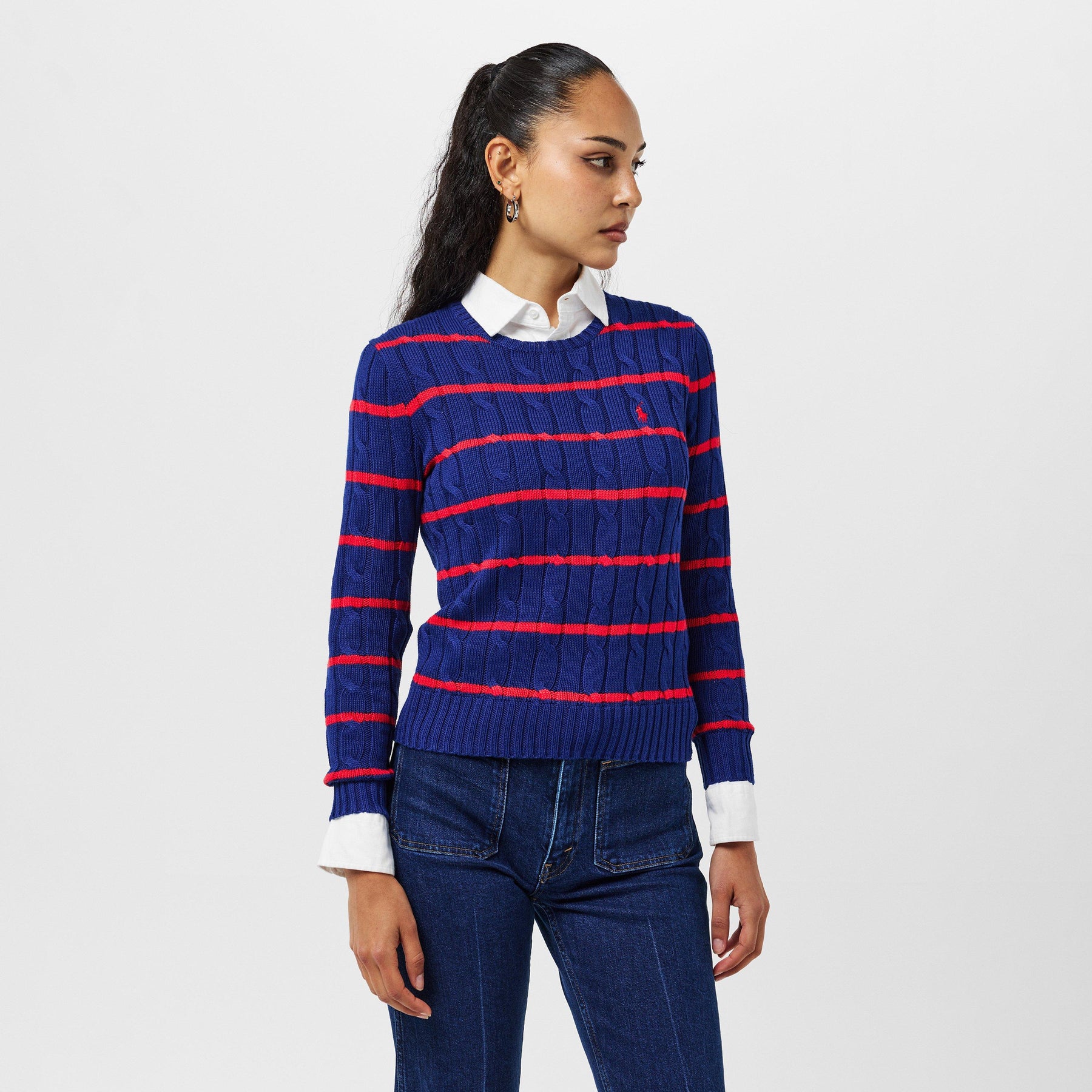 Women's Cable Stripe Crew Neck Jumper