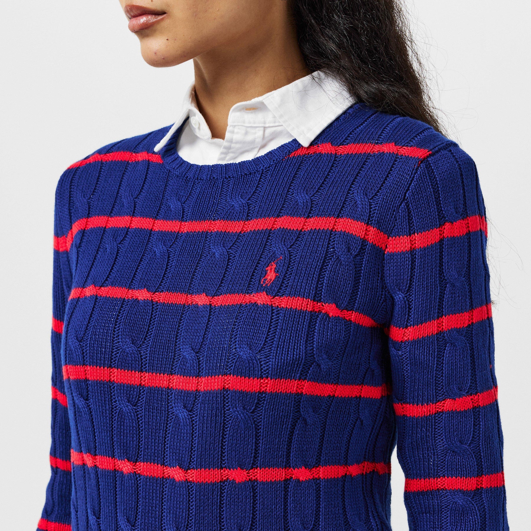 Women's Cable Stripe Crew Neck Jumper