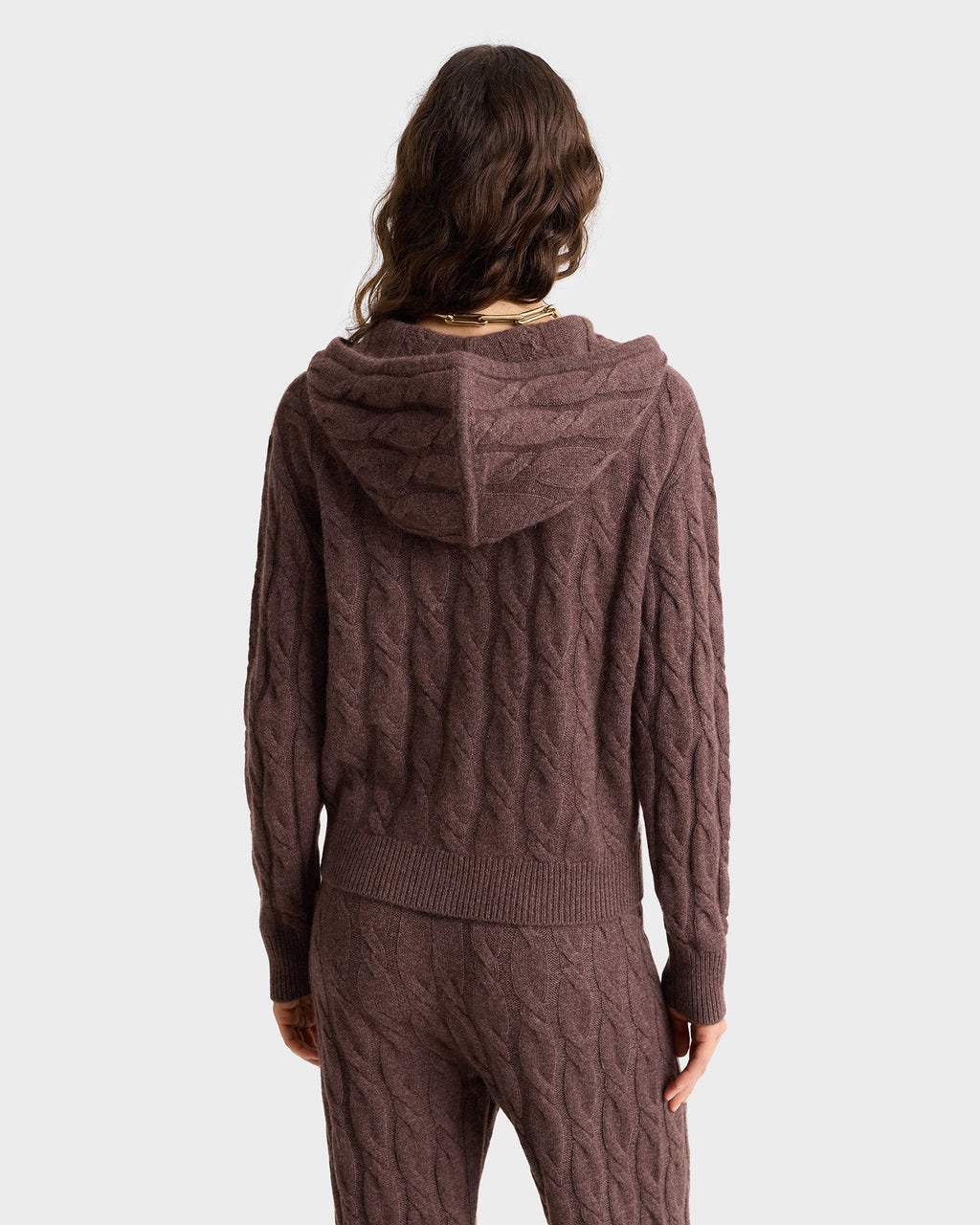 Faubourg Cableknit Wool Cashmere Zip Hoodie - Chocolate/Cream