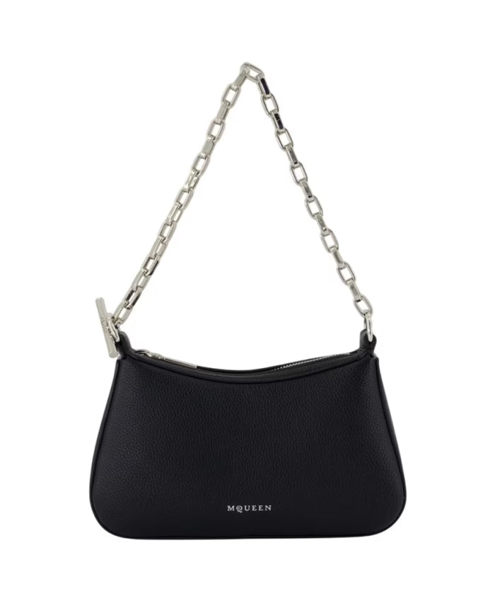 Black Leather T Bar Handbag