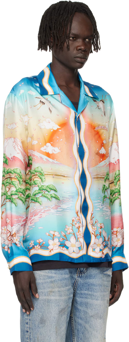 Multicolor 'Tennis Club' Long Sleeve Silk Shirt
