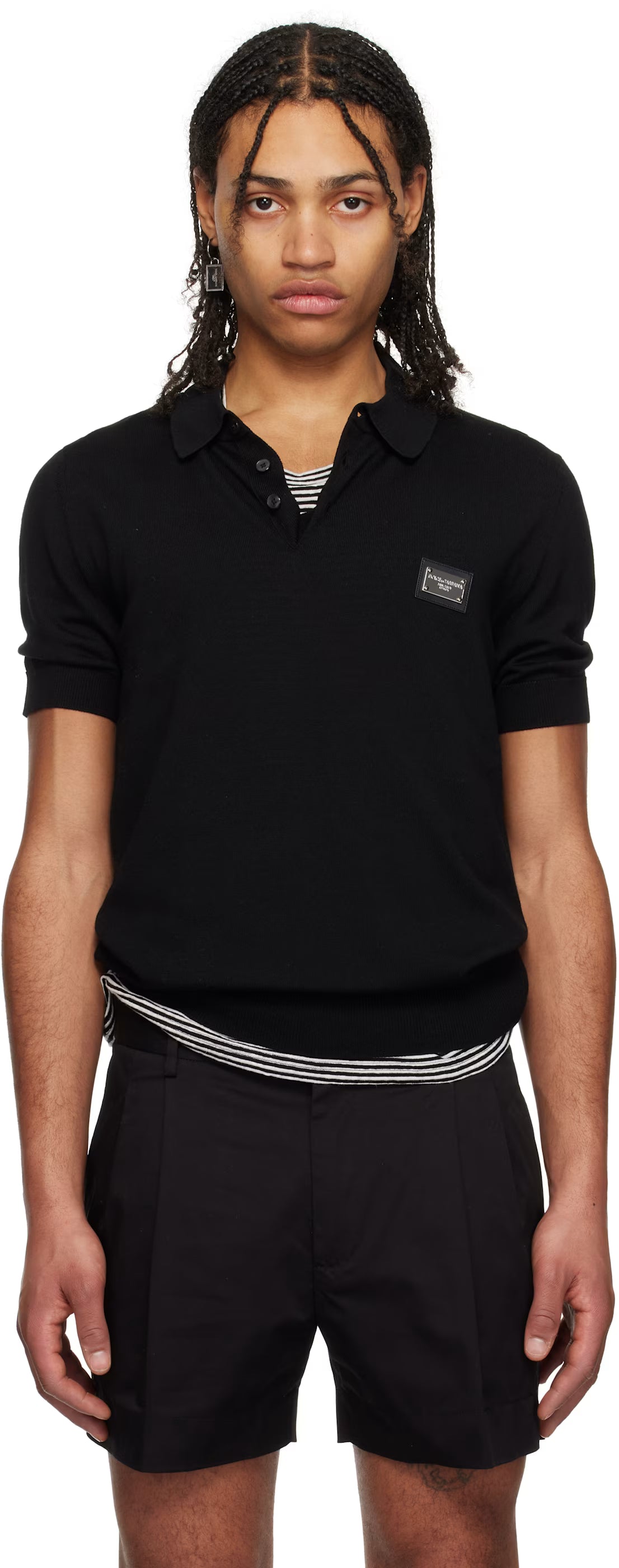 Dolce&Gabbana Black Branded Tag Wool Polo
