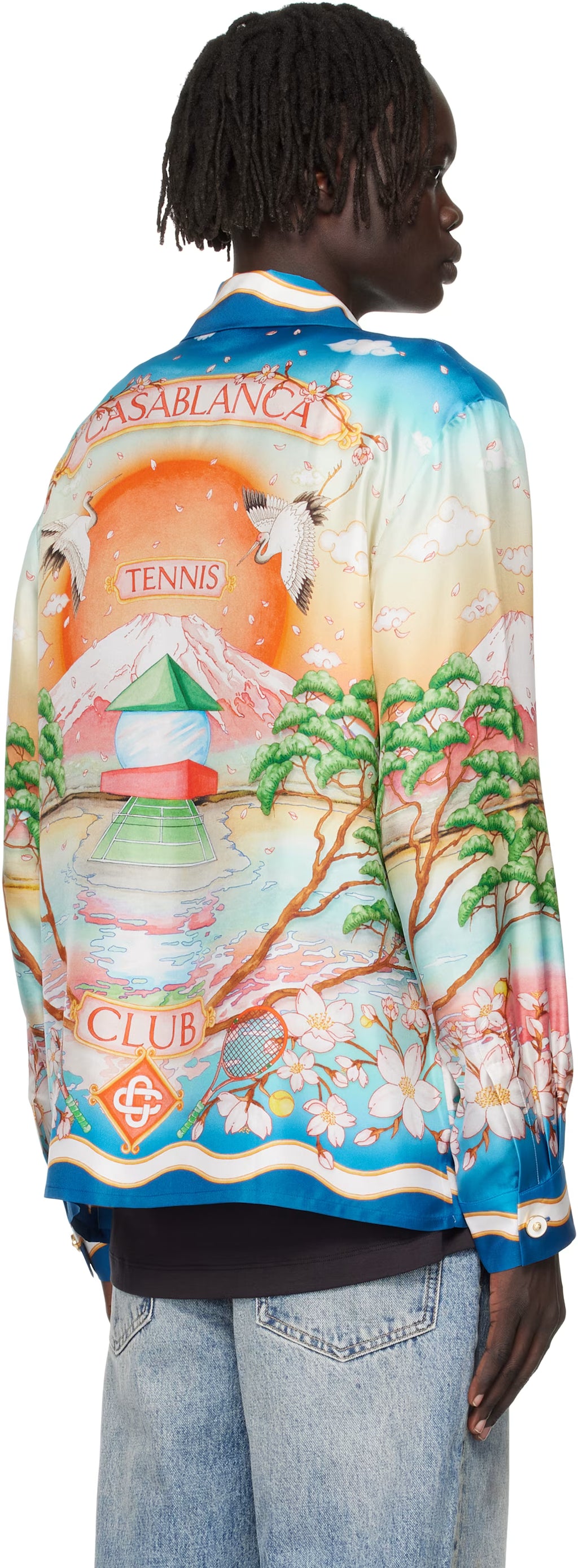 Multicolor 'Tennis Club' Long Sleeve Silk Shirt