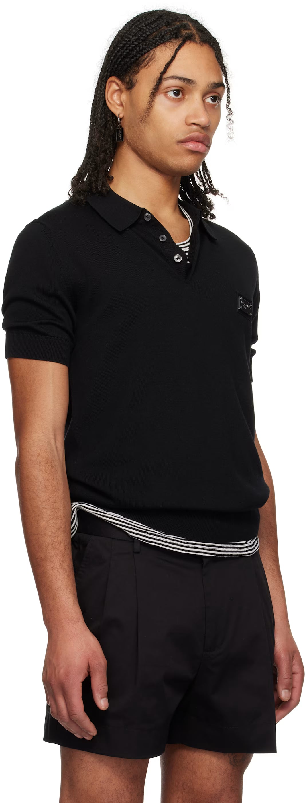 Dolce&Gabbana Black Branded Tag Wool Polo