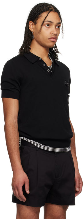 Dolce&Gabbana Black Branded Tag Wool Polo