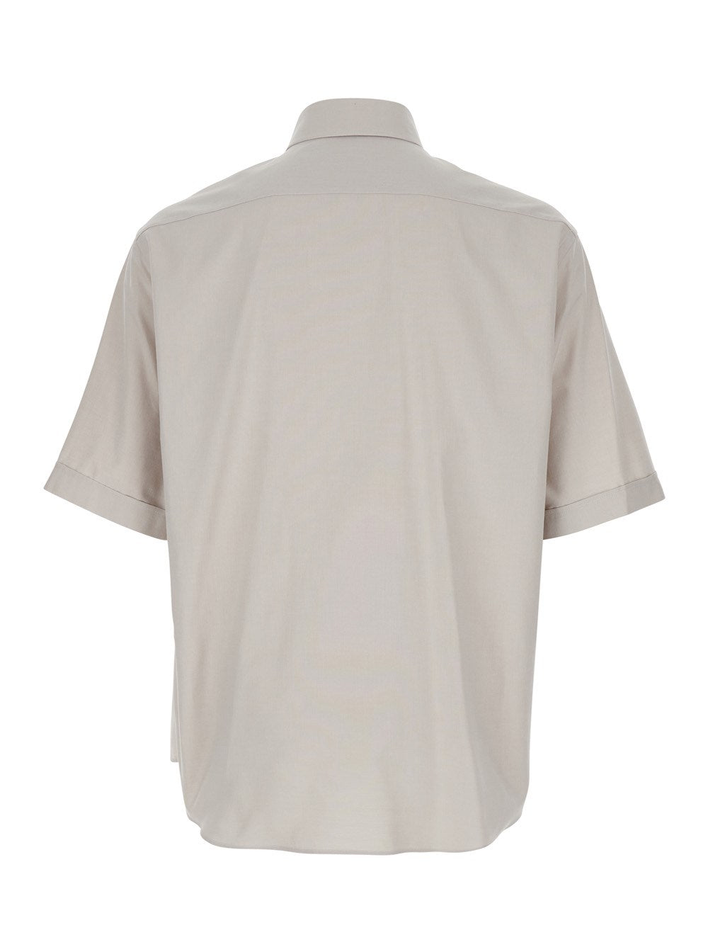 Fendi Beige Shirt with Button-Down Collar and Logo Embroidery on the Front in Cotton Man