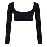 Monogram Long Sleeve Crop Top