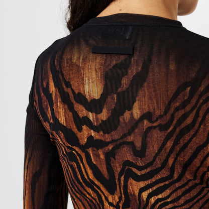 Mesh Printed Long Sleeve Crop Top