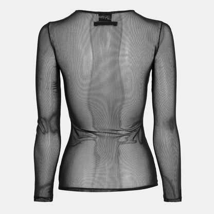 Mesh Sequin Long Sleeve Crop Top