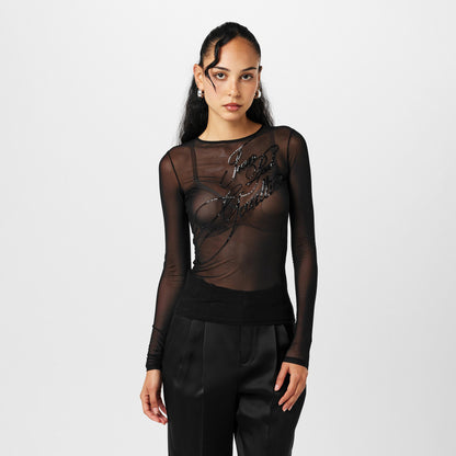 Mesh Sequin Long Sleeve Crop Top
