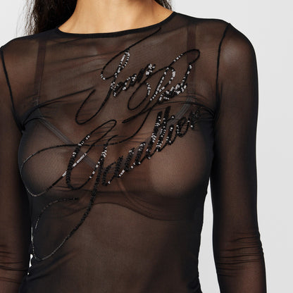 Mesh Sequin Long Sleeve Crop Top