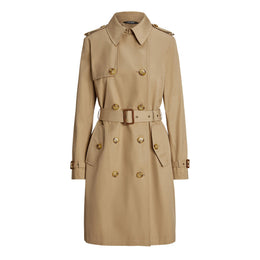 Double Breasted Belted Cotton Knee Length Long Sleeve Trench Coat