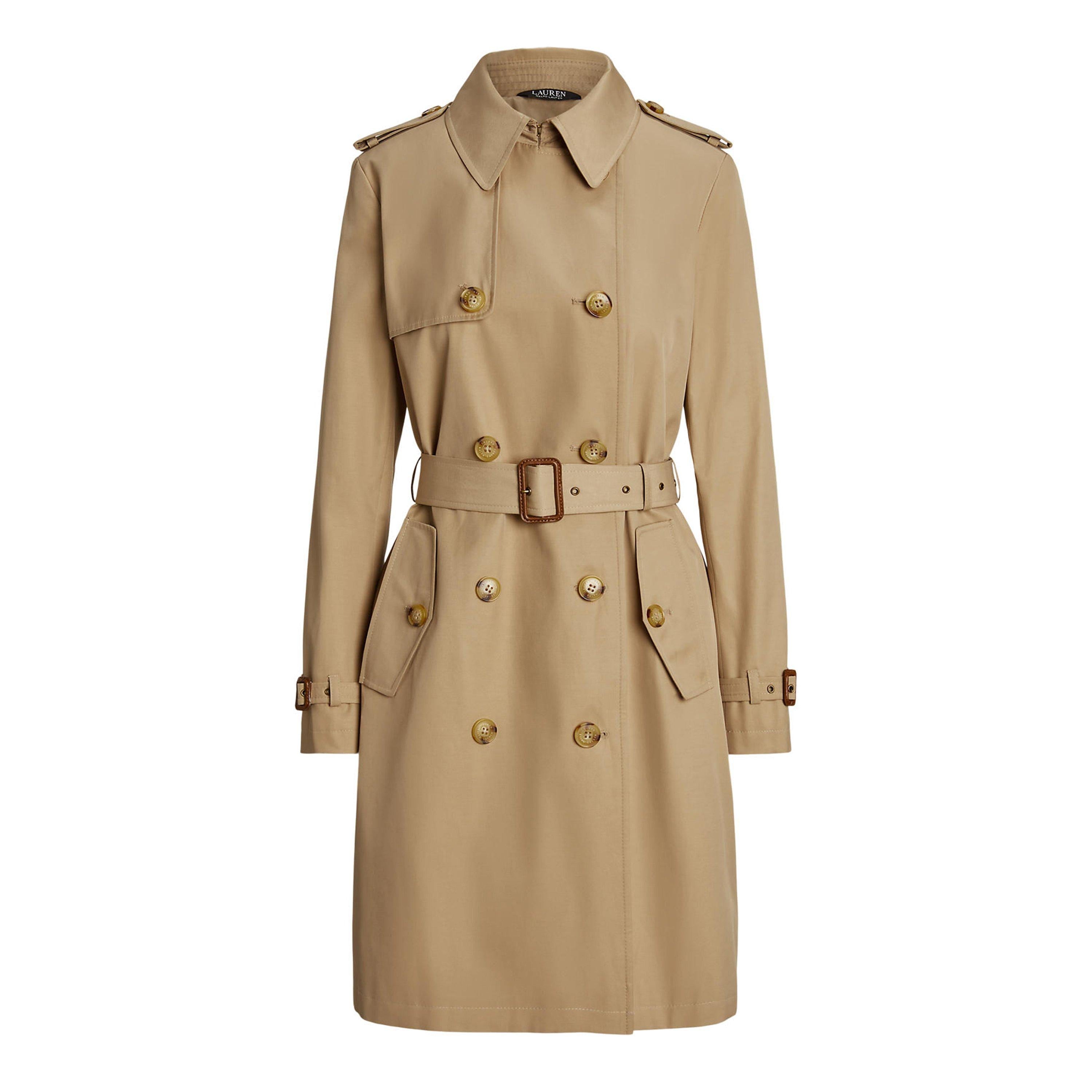 Double Breasted Belted Cotton Knee Length Long Sleeve Trench Coat