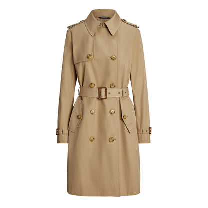 Double Breasted Belted Cotton Knee Length Long Sleeve Trench Coat