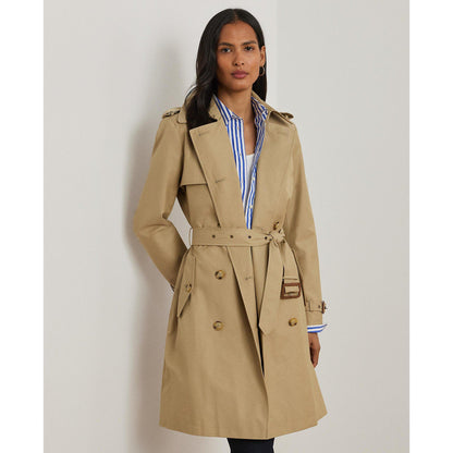 Double Breasted Belted Cotton Knee Length Long Sleeve Trench Coat