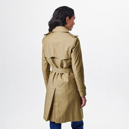 Double Breasted Belted Cotton Knee Length Long Sleeve Trench Coat