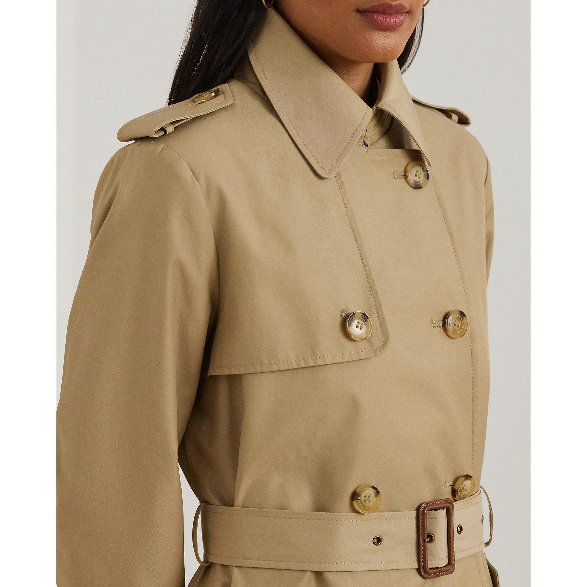 Double Breasted Belted Cotton Knee Length Long Sleeve Trench Coat