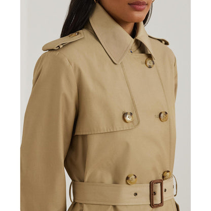 Double Breasted Belted Cotton Knee Length Long Sleeve Trench Coat