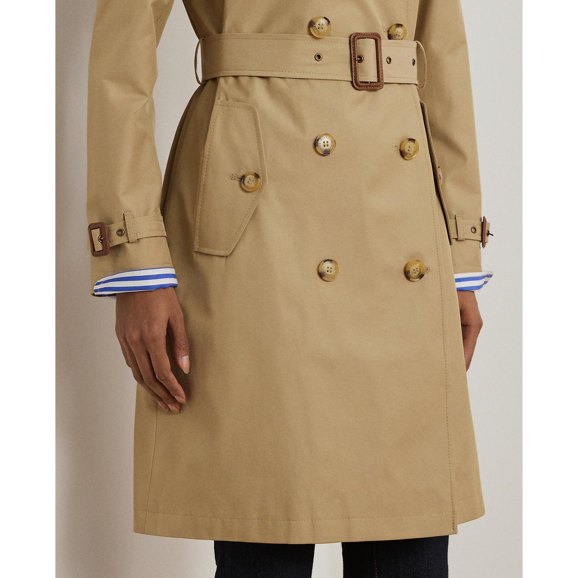 Double Breasted Belted Cotton Knee Length Long Sleeve Trench Coat
