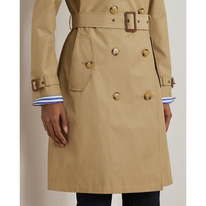 Double Breasted Belted Cotton Knee Length Long Sleeve Trench Coat