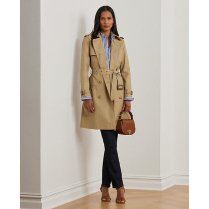 Double Breasted Belted Cotton Knee Length Long Sleeve Trench Coat