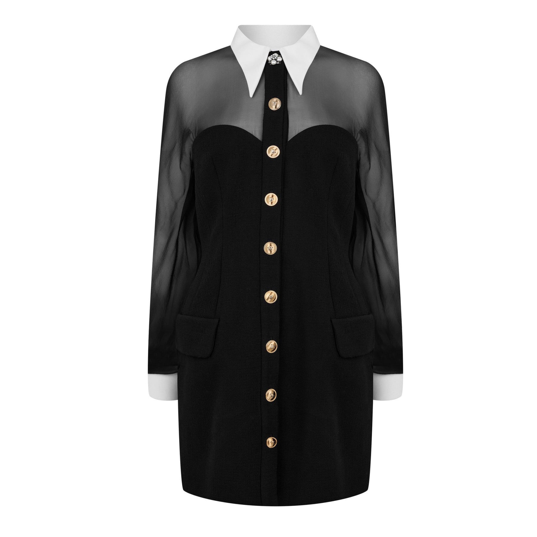 Contrast-Collar Bustier Mini Dress