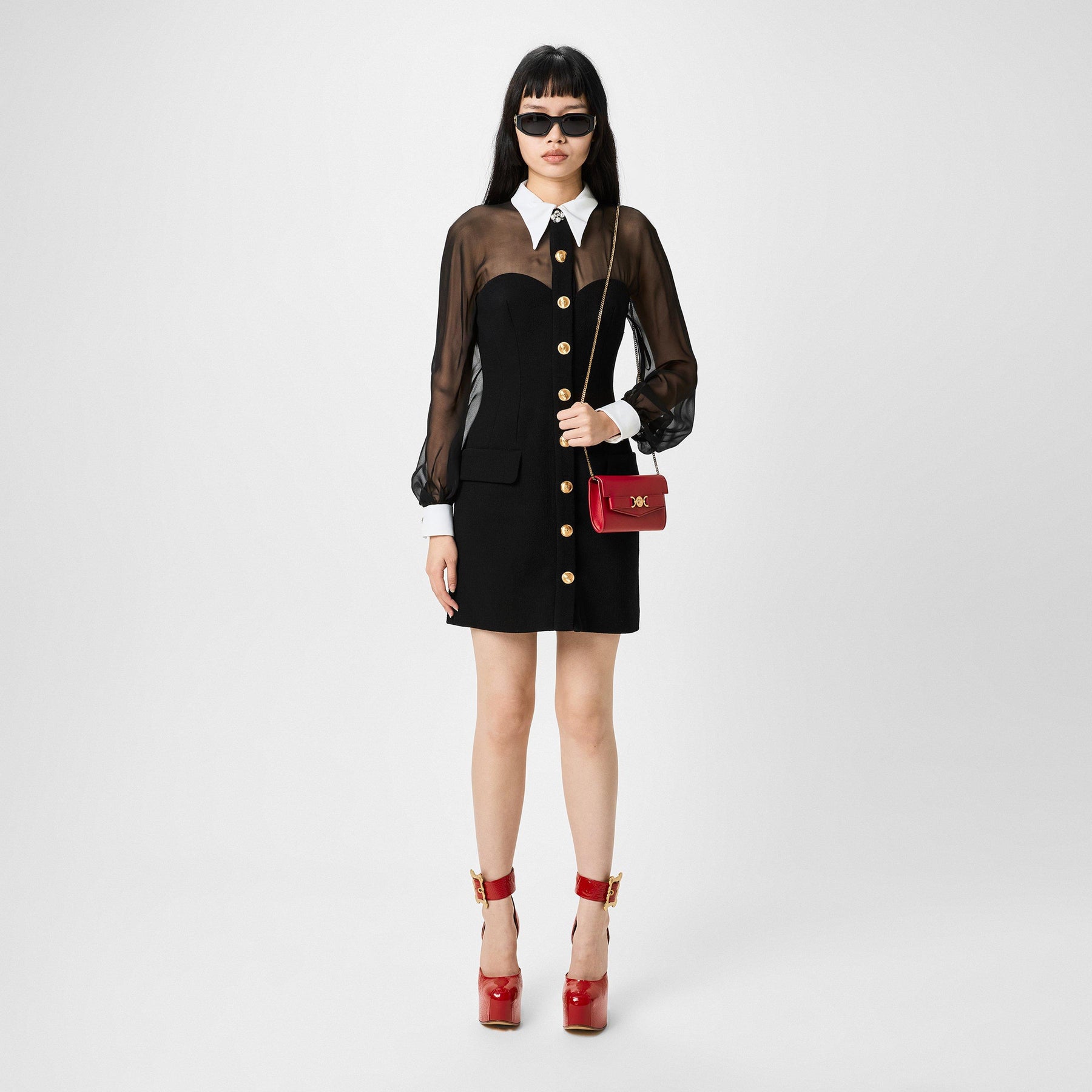 Contrast-Collar Bustier Mini Dress