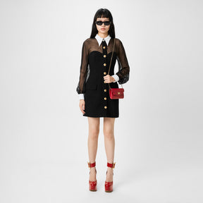 Contrast-Collar Bustier Mini Dress