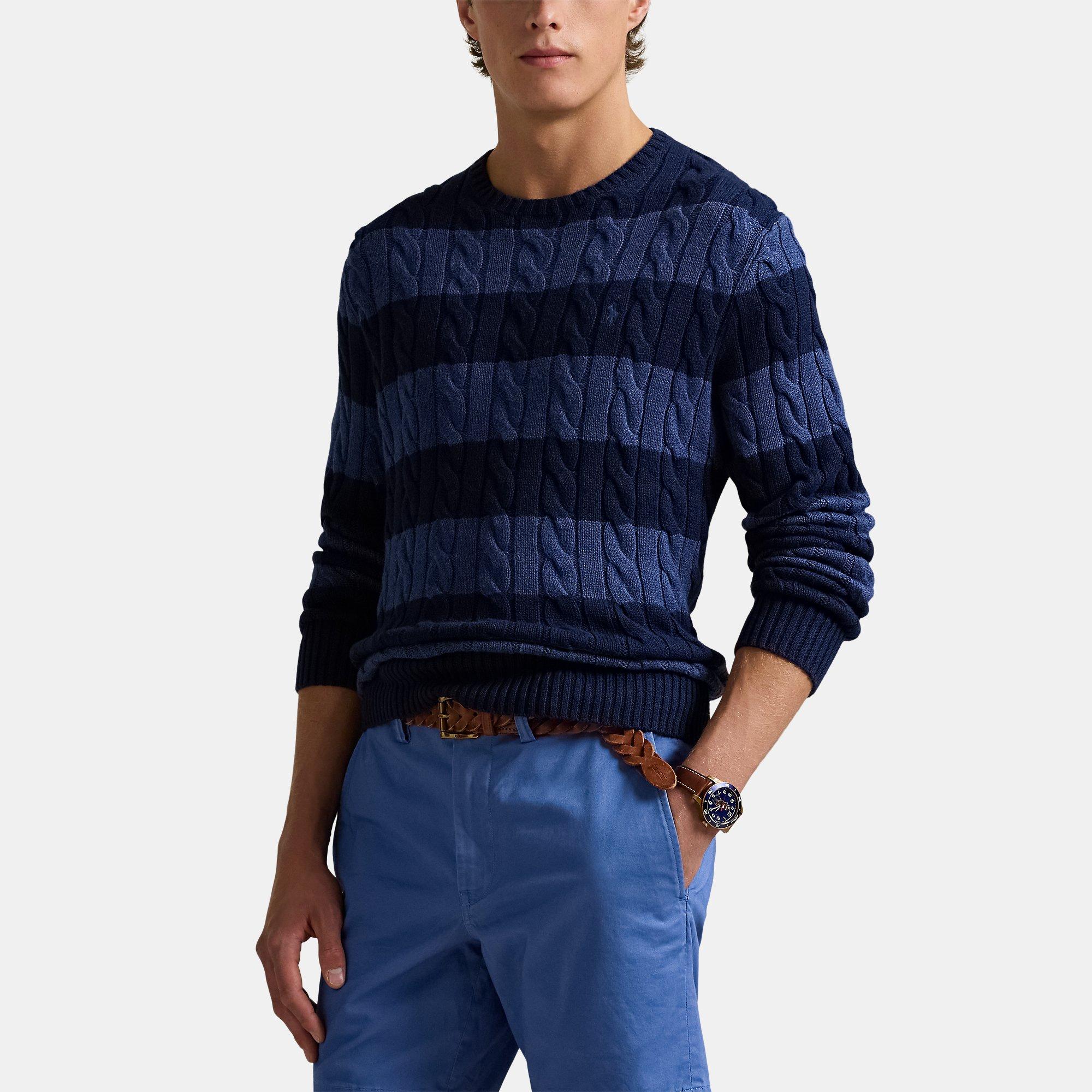 Striped Cable-Knit Cotton Jumper