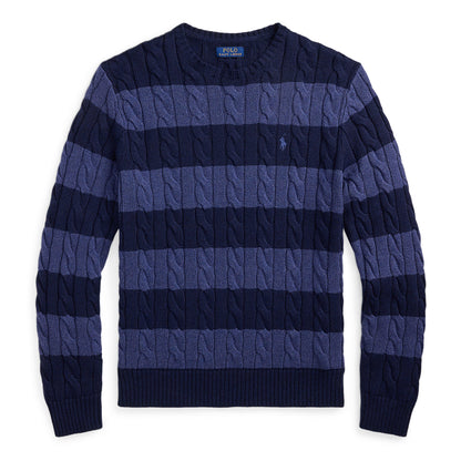 Striped Cable-Knit Cotton Jumper