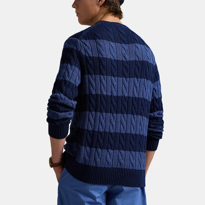 Striped Cable-Knit Cotton Jumper