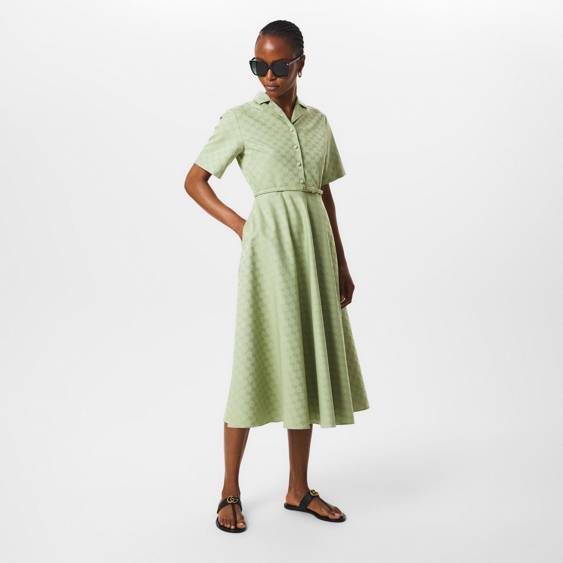 Monogram Print Gabardine Dress