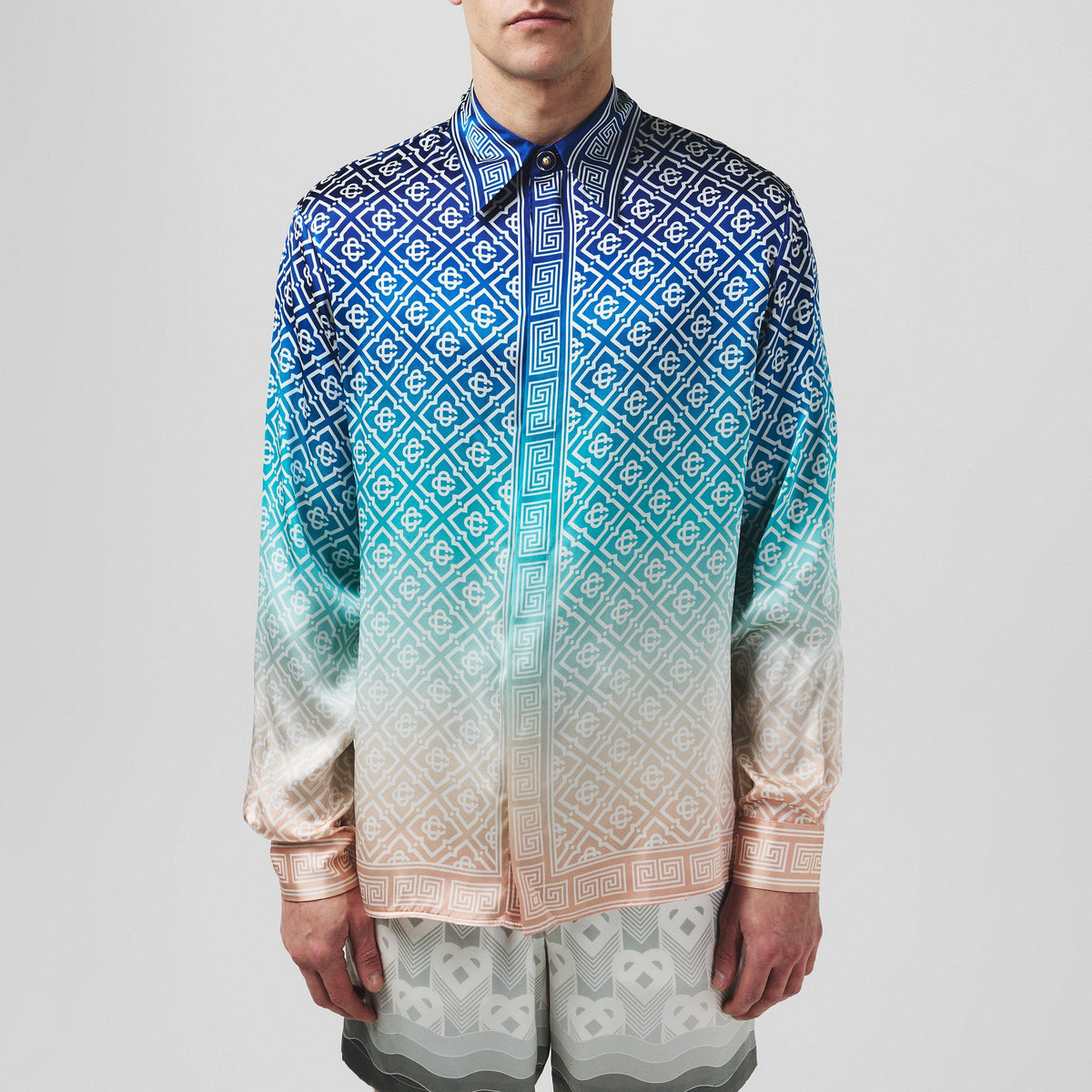 Long Sleeve Monogram Silk Shirt